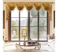 VOGOL 138" Extra Wide Gold Velvet Waterfall Valance, Luxury Swag Curtains for Sliding Glass Doors Large Windows, Room Darkening Victorian Window Topper, 1 Panel