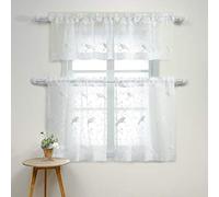 VOGOL Animal Curtains for Living Room, Farmhouse Valances for Kitchen Window, White Sheer Curtain Animal for Small Windows, Rod Pocket, 3 Pieces