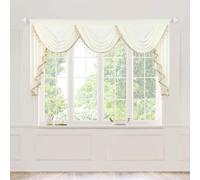 VOGOL Beige Retro Waterfall Valance, Vintage Light Reducing Silky Curtain for Cafe Wedding Home Decor, 79 Inch Wide Soft Touch Swag Valances with Tassels, 1 Panel, Top Rod Pocket