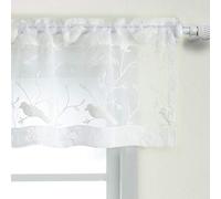 VOGOL Bird Net Kitchen Valance, Embroidered Sheer Pelmet, 52×18” 1 Panel | Rod Pocket Easy to Hang, Farmhouse Floral Embroidery, Easy Care Sheer Pelemet，for Bedroom Living Room Cafe Windows
