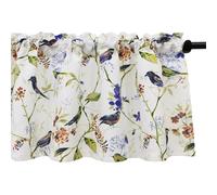 VOGOL Blue Bird Curtain Valance, Leaf Pattern Light Filtering Window Topper, Farmhouse Rod Pocket Window Treatments for Kitchen Bedroom Living Room, 52×14, 1 Panel