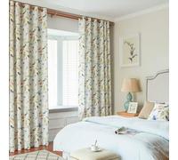 VOGOL Blue Brids Curtains, Botanical Printed Pattern Country Style Design, Linen Textured Durable Light Filtering Fabric for Living Room Dining Room, 52×96, 1Panel