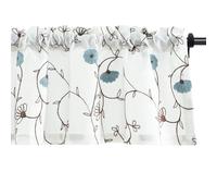 VOGOL Blue Floral Cafe Short Curtains, Botanical Embroidered Pattern Window Valance, Elegant Design Light Filtering Rod Pocket Window Topper for Kitchen Bedroom, 52×14, 1 Panel