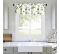 VOGOL Blue Flower Window Valance, Farmhouse Fresh Nature Design, Linen Textured Machine Washable Rod Pocket Decorative Window Topper for Kitchen Bedroom Living Room, 132×49 cm, 1 Panel