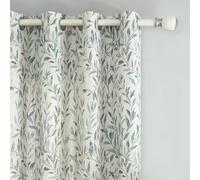 VOGOL Blue Leaf Pattern Curtains, Botanical Print Light Filtering Grommet Header Long Drapes, Easy Care Faux Linen Texture Fabric for Living Room Dining Room 52×96, 1 Panel