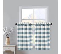 VOGOL Blue & White Tier Curtains, Buffalo Check Plaid Gingham Short Window Curtain, for Cafe Farmhouse Bathroom Kitchen Living Room, Rod Pocket Drapes, Set of 2 Panels, 30 x 24