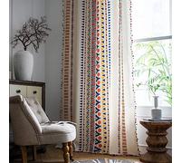 VOGOL Boho Style Curtains & Drapes, Linen Textured Rod Pocket Window Treatment for Nursery, Colorful Geometric Print Curtain Panels for Living Room, 52 x 63, 1 Panel