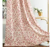 VOGOL Bright Red Curtains, Rustic Leaves Printed Design, Botanical Pattern Light Reducing Grommets Top Durable Drapes for Living Room Bedroom Office, 132×160, 1 Panel