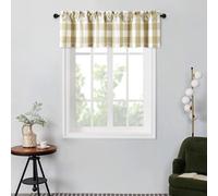 VOGOL Brown Plaid Jacquard Valance, Classical Buffalo Check Design, Light Filtering Window Curtain 52x12 Inch, Easy Care Faux Linen for Kitchen & Bedroom, 1 Panel