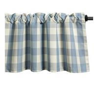 VOGOL Buffalo Check Blue Kitchen Valance, Farmhouse Plaid Linen Look Short Cafe Curtains, Rod Pocket Easy Care Window Decor Pelmet Valance for Bedroom, 132×49 cm, 1 Panel