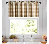 VOGOL Buffalo Check Plaid Cotton Window Valances Beige and White Farmhouse Design Window Treatment Decor Curtains Rod Pocket Valances for Kitchen/Living Room