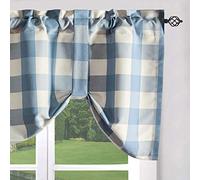VOGOL Buffalo Check Plaid Window Valance, Tie Up Blue and White Small Window Curtain Valance, Rod Pocket 18 Inch Long Short Window Decor for Kitchen Bedroom, 1 Panel, 132×49 cm