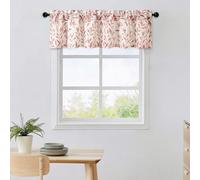 VOGOL Country Style Farmhouse Valance, Mineral Red Willow Leaf Print Linen Textured Valances for Kitchen Windows, Ideal for Year-Round Decor, 52x12 Inches, 1 Panel