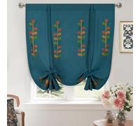 VOGOL Dark Blue Tie Up Kitchen Valance, Vivid Leaves Pattern Balloon Shade Window Treatment, Length Adjustable Not See Through Drapes for Living Room, 1 Panel, 42 x 63 Inches