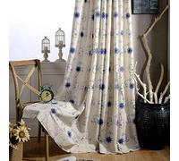 VOGOL Elegant Floral Curtains, Blue Flower and Vines Embroidered Curtain Panels for Small Window Kitchen Basement, Top Grommet, 2 Pcs, 52 x 63