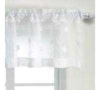 VOGOL Embroidery Voile Kitchen Valance, White Floral Sheer Short Net Curtains, Rustic Rod Pocket Easy Care Window Valance for Bedroom Cafe, 152×36 cm, 1 Panel