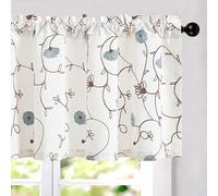 VOGOL Embroidry Window Valance, Blue Flower Botanical Pattern, Country Farmhouse Style Nature Breath Window Decor, Light Filtering Privacy Washable Curtain Valance, 137×49 cm, 1 Panel