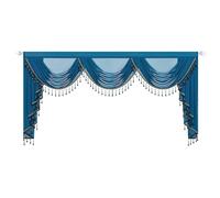 VOGOL Extra Wide Sheer Curtains Valance, 79 Inches Wide European Style Breathable Silky Waterfall Valances for Bedroom Bathroom Nursery, Rod Pocket Swag Curtain with Tassels, 1 Panel, Dark Blue