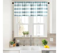 VOGOL Faux Linen Jacquard Kitchen Valance, Light Blue Buffalo Check Light Filtering Valances for Farmhouse, Short Classical Gingham Plaid Pattern Curtain Panels, 60Wx18L, 1 Panel