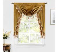 VOGOL Gold Swag Valance for Windows, Victorian Waterfall Valance for Bedroom, Luxury Velvet Soft Touch with Beaded Tassels, European Vintage Decor, 100x56 cm, 1 Panel