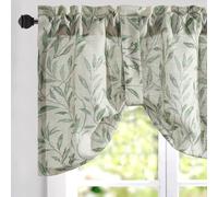 VOGOL Green Adjustable Kitchen Valance, Tie Up Leaf Light Filtering Cafe Curtain Valance, Botanical Easy Care Rod Pocket Pelmet Valance Window Decor for Bedroom, 52×18, 1 Panel