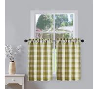 VOGOL Green and White Plaid Printed Tier Curtains, 30 Inch Room Darkening Kitchen Tiers Curtains for Cafe Basement Half Window Treatment Bathroom, 2 Panels, Rod Pocket