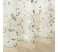 VOGOL Green Leaves Sheer Voile Curtains 63 Drop, Botanical Embroidery Net Curtains for Windows, Farmhosue Rod Pocket Easy Care Drapes for Living Room Bedroom Bristo, 132×160 cm, Set of 2