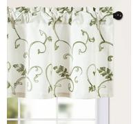 VOGOL Green Leaves Window Valance, Vine Embroidered Farmhouse Botanical Kitchen Valance, Light Filtering Easy Care Drapes for Living Room Bedroom 132cm×36cm, 1 Panel