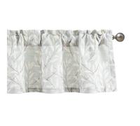 VOGOL Grey Leaf Print Window Valance, Farmhouse Botanical Rod Pocket Short Curtains, Light Filtering, Durable, Easy Care, Kitchen Bedroom Living Room, 132×36 cm, 1 Panel