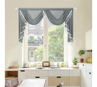 VOGOL Grey Swag Valance for Windows, 150 x 56cm Lightweight Voile Waterfall Valance with Beaded Trims, Rod Pocket Decorative Short Curtain for Bedroom Living Room, 1 Panel