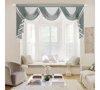 VOGOL Grey Swag Valance for Windows, 200x56cm Silky Textured Voile Short Curtain Valance with Beaded Trims, Light Filtering Rod Pocket Window Decor for Bedroom Living Room, 1 Panel