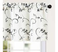 VOGOL Grey Vine Window Valance, Embroidered Plant Pattern Durable Fabric, Country Farmhouse Rod Pocket Easy Care Short Drapes for Cafe Kitchen Bedroom, 52×12, 1 Panel