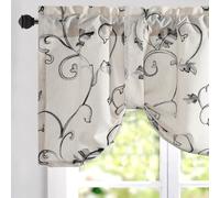 VOGOL Grey Vine Window Valance, Embroidered Plant Pattern Durable Fabric, Length Ajustable Farmhouse Rod Pocket Easy Care Short Drapes for Cafe Kitchen Bedroom, 52×18, 1 Panel