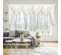 VOGOL Light Filtering Waterfall Valance, 280cm Wide Thermal Insulted Swag Valances with Handmade Tassels, Super Soft Velvet Waterfall Curtain for Living Room, White, 1 Panel