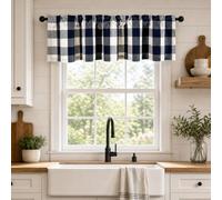 VOGOL Linen Texture Curtains Buffalo Check Checked Pattern Decorative Window Treatment Home Decor Rod Pocket Curtains for Bedroom Blue and White 1 Panel 132 x 30 cm
