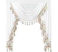 VOGOL Luxury Sheer Voile Waterfall Valance, 100cm Wide Swag Curtain Drape with Elegant Tassels, Vintage Chic Window Decor for Living Room Wedding, 1 Panel, White