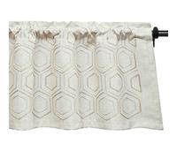 VOGOL Modern Plaid Kitchen Valance, 52x18 Inch Embroidered Valances Geometric Design with Light Filtering, Beige Faux Linen Valance for Cotswold-Style Homes (1 Panel)