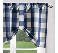 VOGOL Navy and White Farmhouse Curtain Valance, Buffalo Check Tie Up Window Shade Rod Pocket Tie-up Valances for Cafe, 52 x 18, One Piece