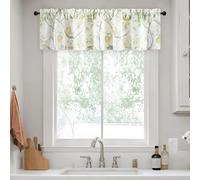 VOGOL Opaline Green Flower Print Window Valances, Thick & Durable Linen Textured Valance Curtains for Sitting Room, Instantly add rustic charm to tired rooms, 1 Panel, 52 x 14