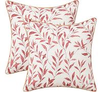 VOGOL Pack of 2 Decorative Throw Pillow Covers, 18 x 18 Inch Country Rustic Pink Leaves Pattern Throw Pillowcases, Square Cushion Covers for Living Room Couch Sofa Chair
