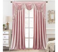 VOGOL Pink Velvet Curtains Valances Set, European Style Waterfall Valance with View Blocking Drapes for Living Room, Rod Pocket Curtain Panels for Office, 79 Inches Wide & 60 x 84