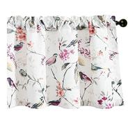 VOGOL Purple Bird Printed Window Valance, Farmhouse Avian and Botanical Pattern, Faux Linen Textured Washable Durable Window Treatment for Kitchen Living Room, 132×49 cm, 1 Panel