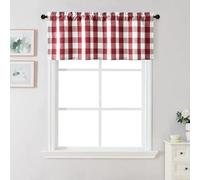VOGOL Red Plaids Pattern Kitchen Valances, Retro Buffalo Check Jacquard Decorative Valance for Living Room, Linen Textured Curtain Panels for Farmhouse, 52 x 18 Inches, 1 Piece