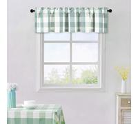 VOGOL Retro Buffalo Check Pattern Kitchen Valances, Linen Textured Simple Style Drapes for Living Room, Light Blue Decorative Jacquard Window Treatments, 52 x 12, 1 Panel