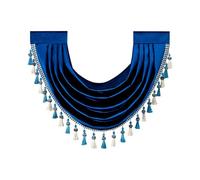 VOGOL Royal Blue Velvet Swag Valance, 76cm Wide Vintage Waterfall Valance with Tassels, Easy Hanging Rod Pocket Waterfall Curtain for Living Room, 1 Panel