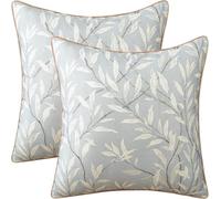 VOGOL Set of 2 Grey Leaves Cushion Covers, 45 x 45 cm Linen Textured Throw Pillowcases for Sofa Couch Bed Car, Square Country Style Pillow Covers with Invisible Zipper