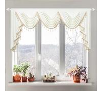 VOGOL Super Soft Velvet Valance, 200cm Wide Light Filtering Waterfall Valances with Beaded Tassels, Vintage Privacy Window Treatment for Sitting Rooms, White, 1 Panel