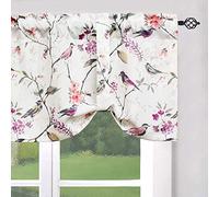 VOGOL Tie-Up Avian Printed Window Valance, Farmhouse Brid and Flower Pattern Short Curtains, Faux Linen Light Filtering Window Treatment for Kitchen Bedroom Living room, 132×49 cm, 1 Panel