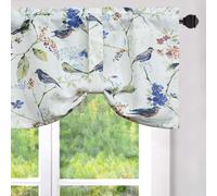 VOGOL Tie Up Blue Bird Kitchen Curtains, Floral Printed Pattern Design Window Topper, Length Ajustable Pelmet Valance for Kitchen Bedroom Living Room, 52×18, 1 Panel
