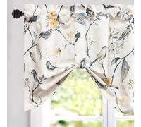 VOGOL Tie UP Curtain Valance, Adjustable Farmhouse Flower and Bird Short Cafe Curtains for Small Windows, Rustic Linen Textured Durable Valance for Kitchen, 52×18, 1 Panel